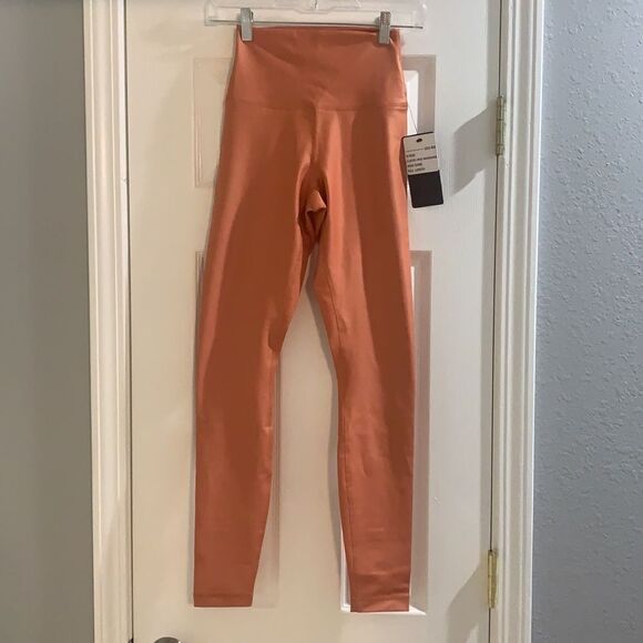 90‎ DEGREE BY REFLEX Pink Orange Shiny Rib High Rise Leggings Small Medium New - Picture 7 of 8